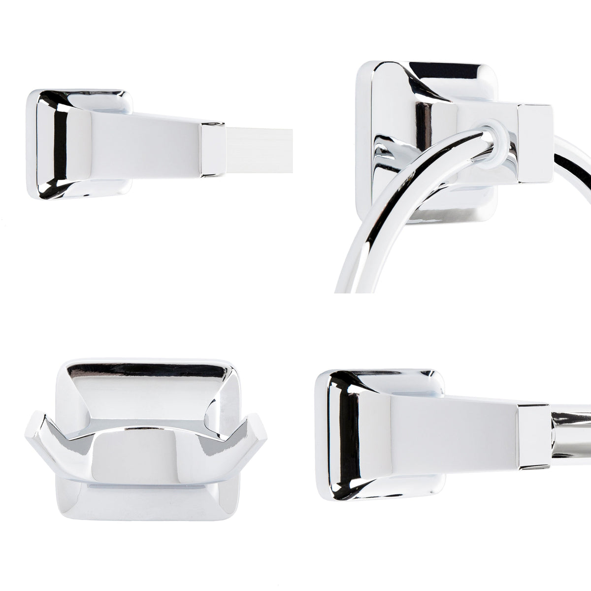 Project Source Seton 4-Piece Chrome Decorative Bathroom Hardware Set – 24-in Towel Bar, TP Holder, Towel Ring, Robe Hook