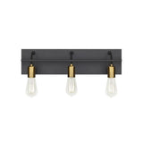 Tae 36 in. W 5-Light Black Industrial Metal Bathroom Vanity Light with Aged Brass Socket Cups and Black Cords