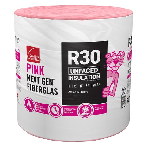 Owens Corning R-30 Unfaced Continuous Roll Insulation, 9 in. x 15 in. x 300 in.
