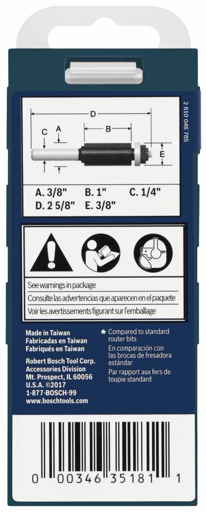Bosch 3/8-in Carbide-Tipped Double Flush Trimmer Router Bit, 1/4-in Shank