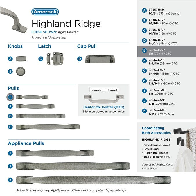 Amerock Highland Ridge (76mm) Center to Center Arch Handle Drawer Pull