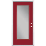 Masonite 36-in x 80-in Fiberglass Full Lite Left-Hand Inswing Roma Red Painted Prehung Single Front Door with Brickmould