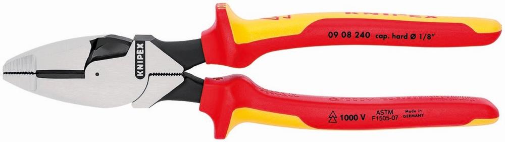 KNIPEX 9.5-in Insulated Linesman Cutting Pliers, High Leverage, Chrome Vanadium Steel