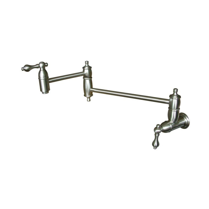 Elements of Design Restoration Brushed Nickel 2‑Handle Wall‑Mount Pot Filler Kitchen Faucet, Deck Plate Included