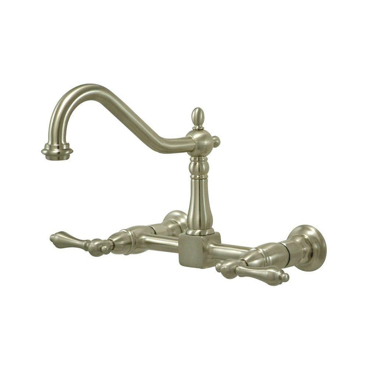 Elements of Design Brushed Nickel 2-Handle Wall-Mount Bridge Kitchen Faucet, 8-in Centers