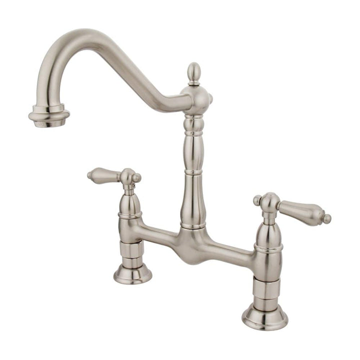Elements of Design Brushed Nickel 2-Handle Deck-Mount Bridge Kitchen Faucet, 13-in H, 8.75-in Spout Reach