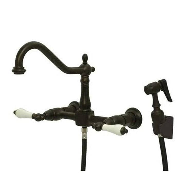Elements of Design Oil Rubbed Bronze 2-Handle Wall-Mount Bridge Kitchen Faucet with Side Sprayer