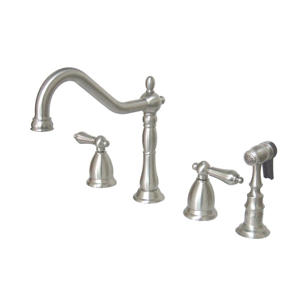 Elements of Design Brushed Nickel 2-Handle Deck-Mount Bridge Kitchen Faucet with Side Sprayer