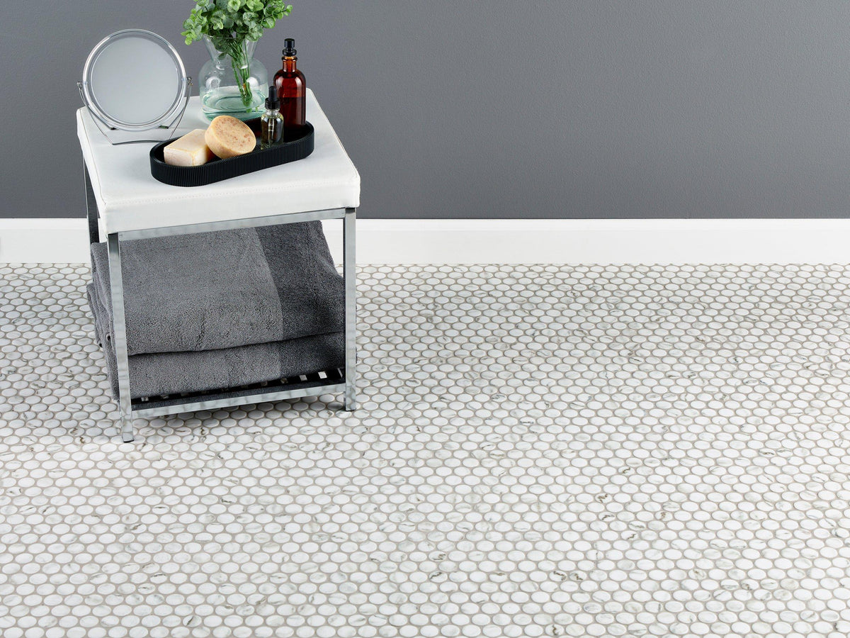 San Giorgio Carrara Catalina 1 in. Penny Porcelain Mosaic Tile - 12 x 12 Sheet