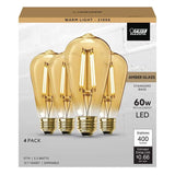 Feit Electric 60-Watt Equivalent ST19 Dimmable Amber Glass Vintage Edison LED Light Bulb With Vertical Filament Warm White (4-Pack)