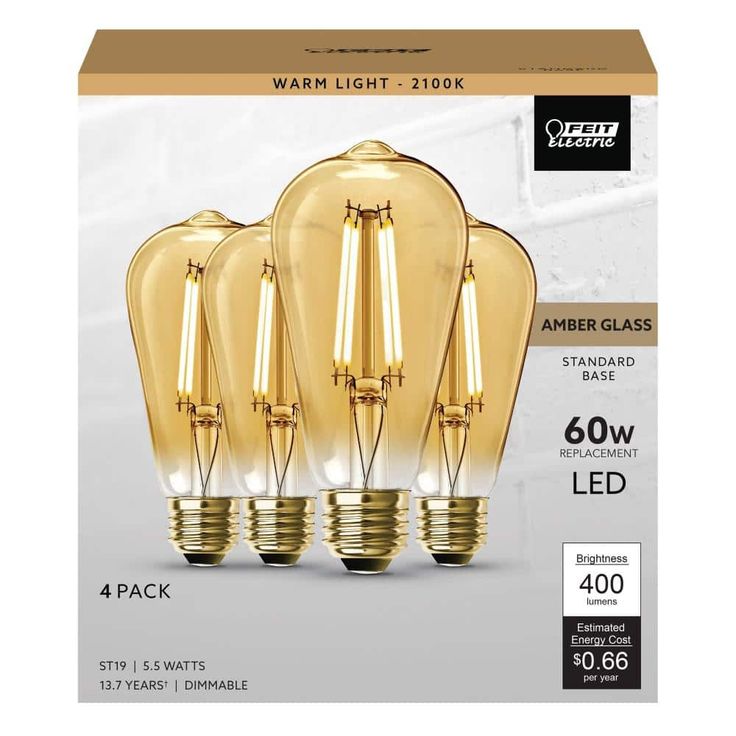 Feit Electric 60-Watt Equivalent ST19 Dimmable LED Amber Glass Vintage Edison Light Bulb With Straight Filament Warm White (16-Pack)