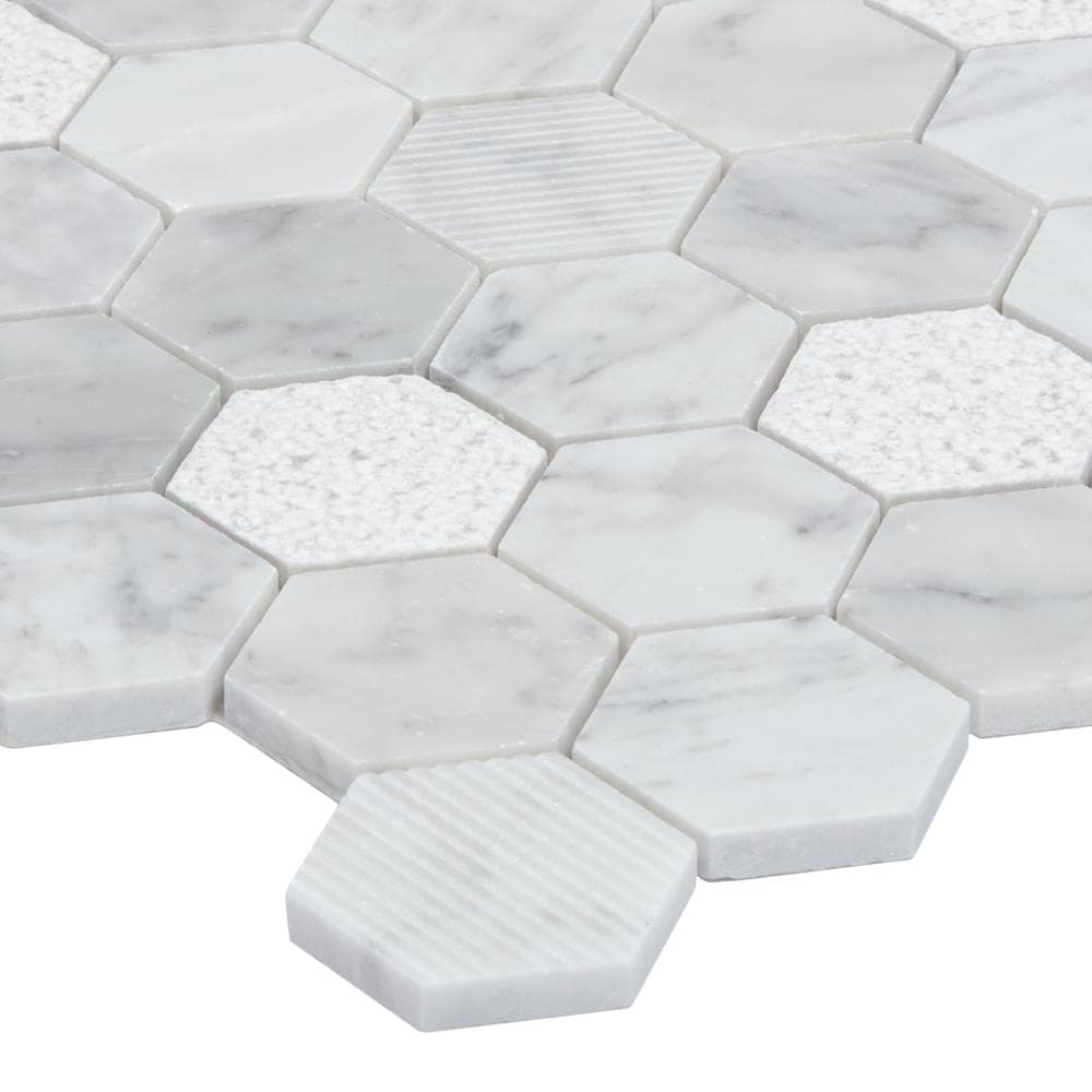 Satori Carrara 12-in x 12-in Multi-finish Natural Stone Look Hexagon Mosaic Floor and Wall Tile (0.96-sq. ft/ Piece)