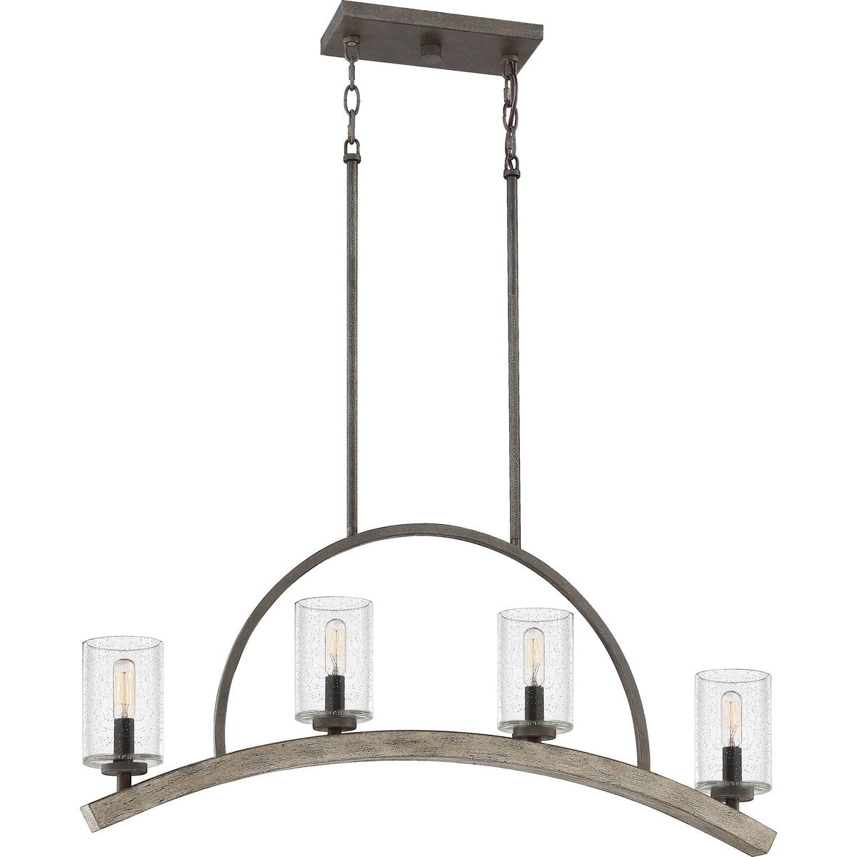 Quoizel Arley 4-Light Rustic Black and Faux Weathered Wood Farmhouse Chandelier, 32-in Linear