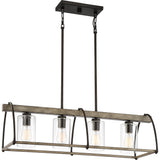 Quoizel Fernley 4-Light Bronze with Natural Walnut Farmhouse Chandelier, 34-in Linear