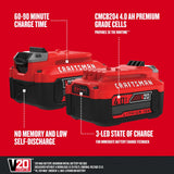 CRAFTSMAN V20 20-Volt Max Lithium-Ion Battery Pack, 4.0Ah, 2-Pack (CMCB204-2)