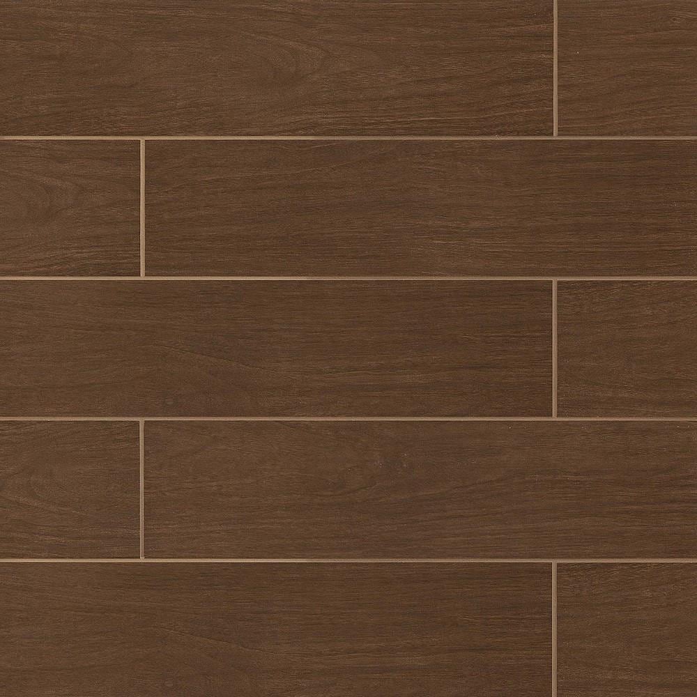 Bedrosians Heathland 6-in x 24-in Wood Look Porcelain Field Tile in Walnut