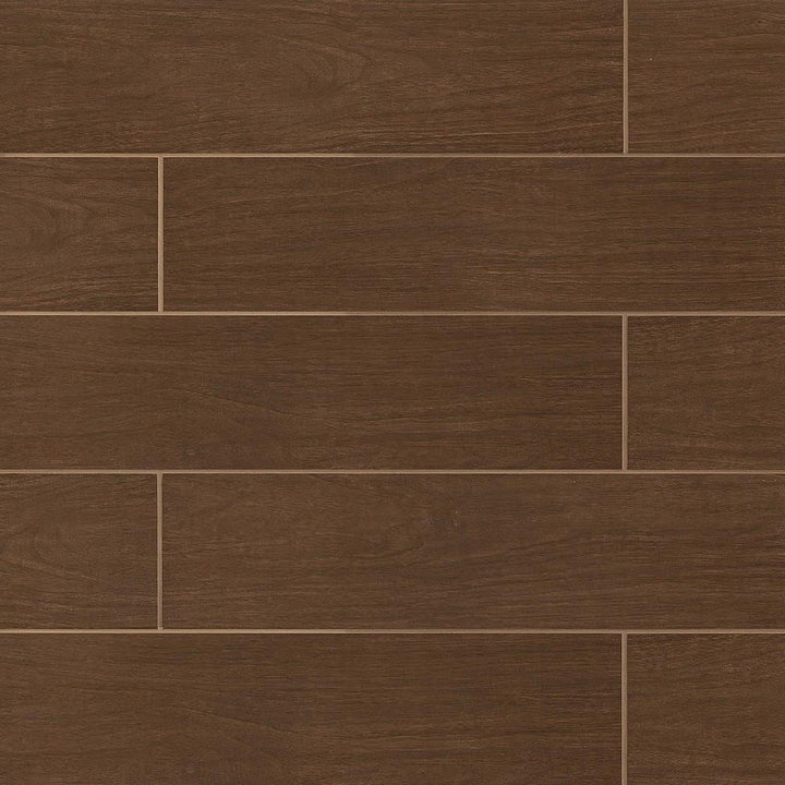 Bedrosians Heathland 6-in x 24-in Wood Look Porcelain Field Tile in Walnut