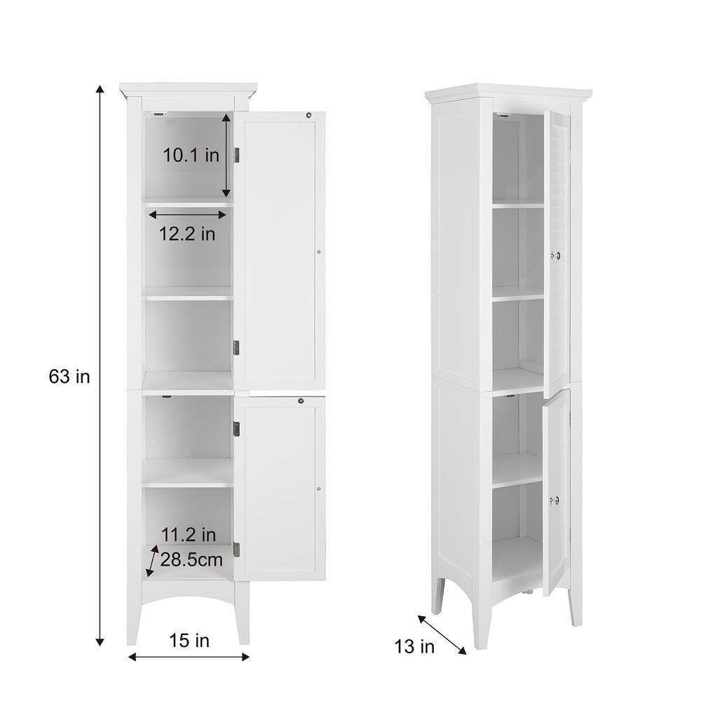 Simon 15 in. W x 63 in. H x 13-1/4 in. D Bathroom Linen Storage Floor Cabinet with 2-Shutter Doors in White - Super Arbor