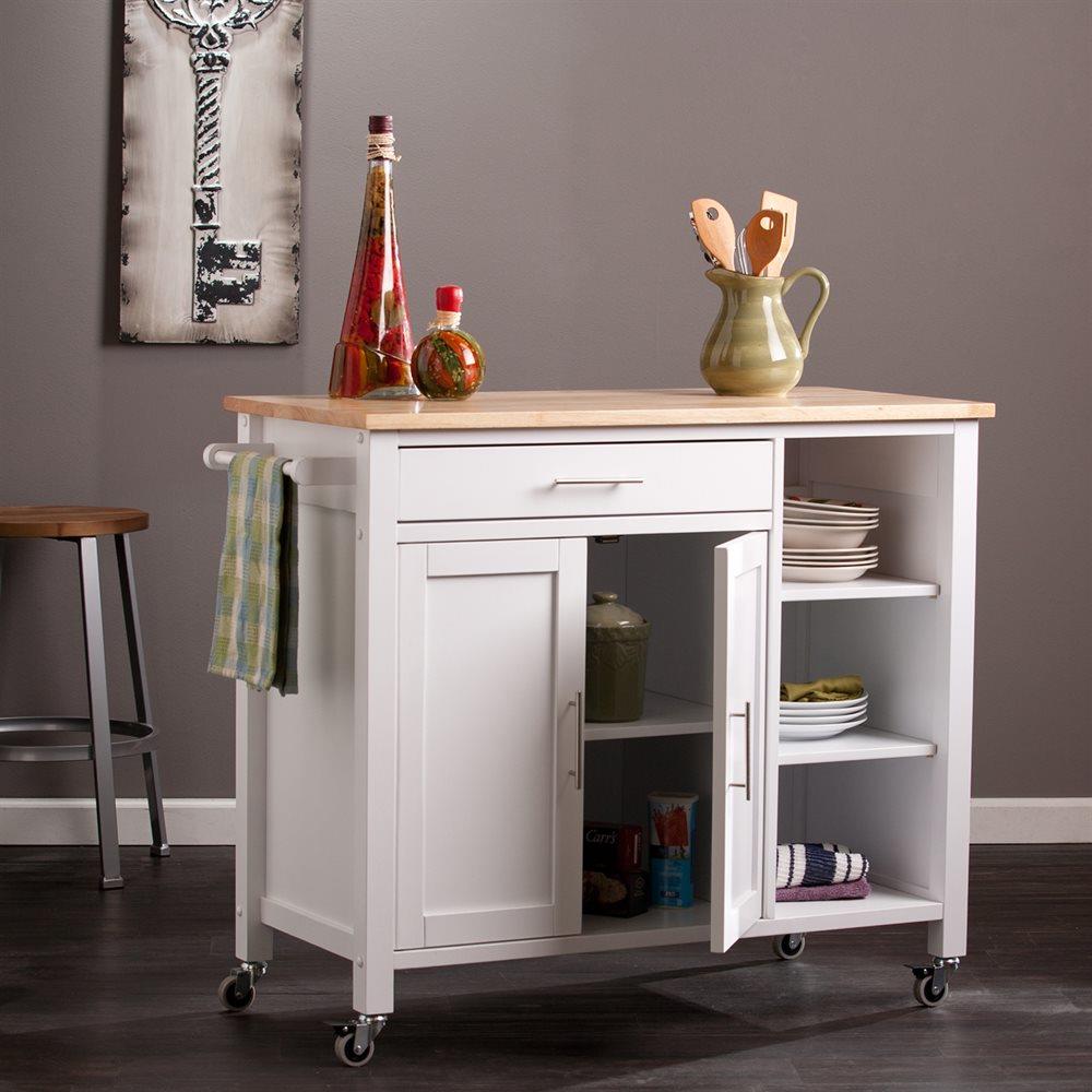 Boston Loft Furnishings White Composite Base with Wood Top Kitchen Island (19-in x 41-in x 35-in)