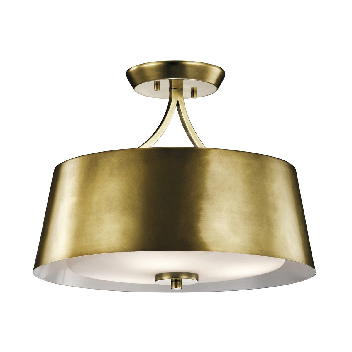 Kichler Maclain 3-Light Natural Brass Transitional Etched Glass Drum Medium Hanging Pendant Light
