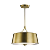 Kichler Maclain 3-Light Natural Brass Transitional Etched Glass Drum Medium Hanging Pendant Light