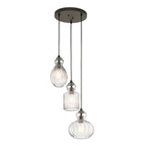 Kichler Riviera 3-Light Olde Bronze Transitional Ribbed Glass Tiered Medium Hanging Pendant Light