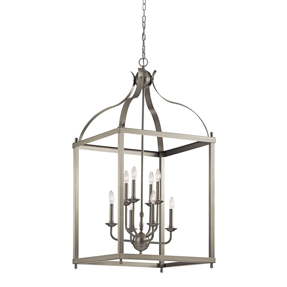 Kichler Larkin 8-Light Brushed Nickel Transitional Lantern Large Hanging Pendant Light