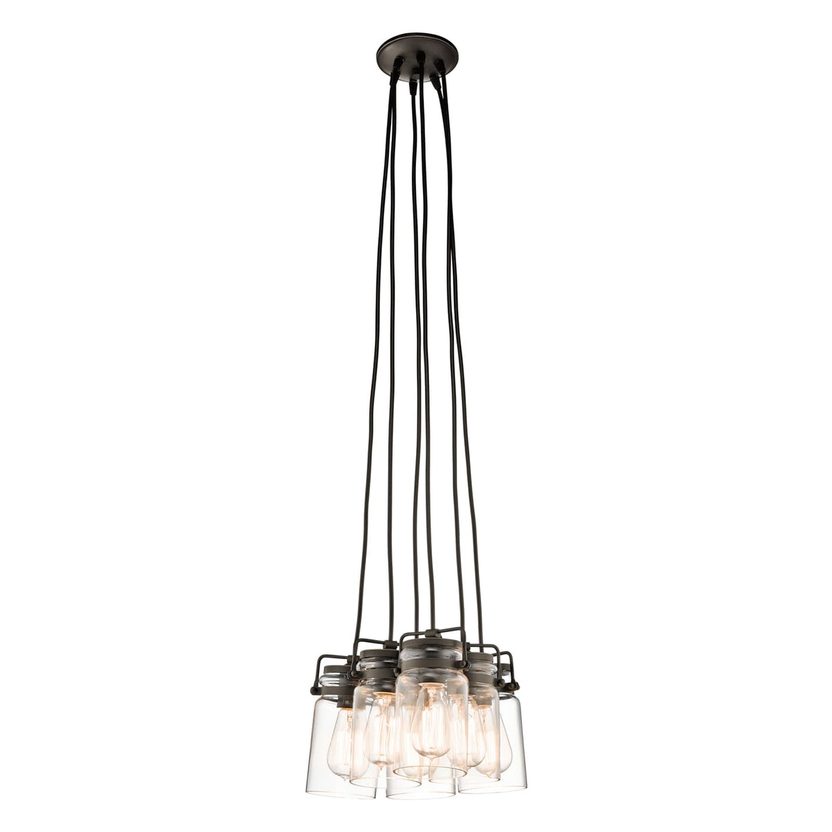 Kichler Brinley 6-Light Olde Bronze Transitional Clear Glass Jar Medium Hanging Pendant Light
