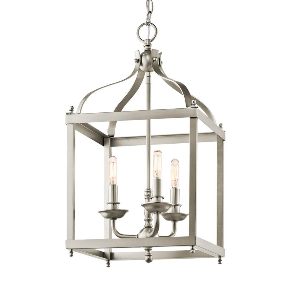 Kichler Larkin 3-Light Brushed Nickel Transitional Lantern Medium Hanging Pendant Light