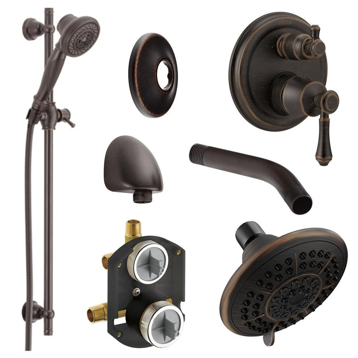 DELTA Linden Venetian Bronze Shower Bar System with 3-Way Diverter, 4.94-in Showerhead (Pressure-Balanced Valve Included)