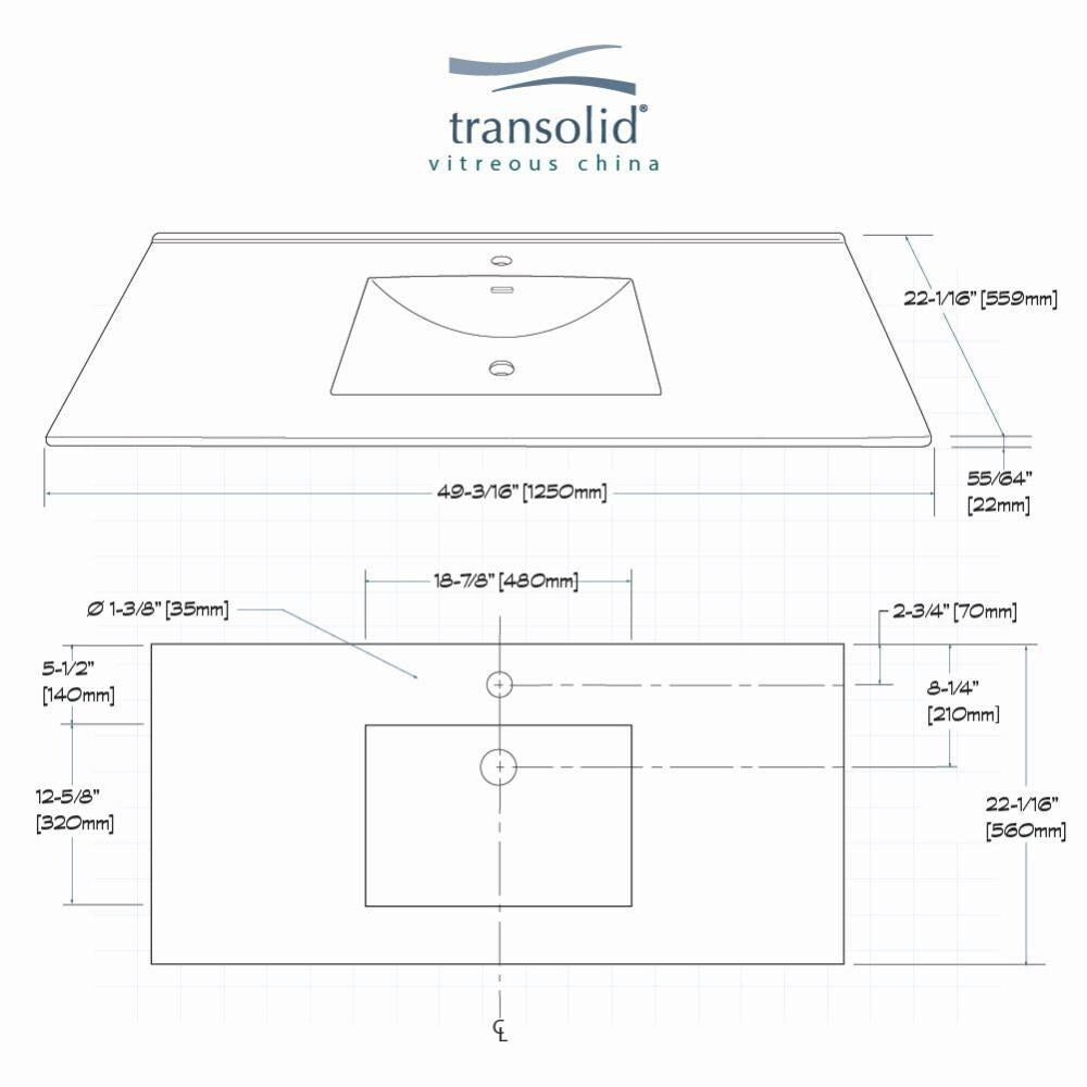 Transolid Juliette 49 in. W x 22 in. D Vitreous China Vanity Top in White, Single Sink, 4-in Centerset