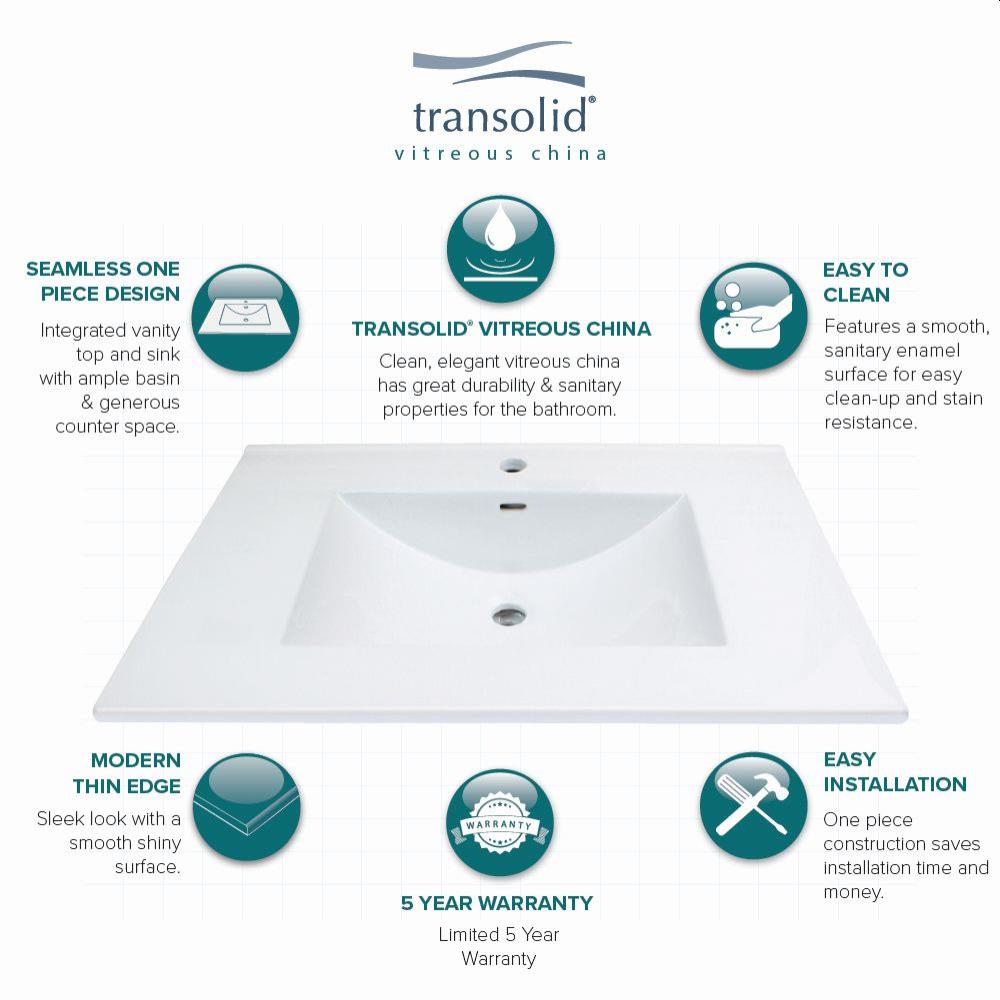 Transolid Juliette 49 in. W x 22 in. D Vitreous China Vanity Top in White, Single Sink, 4-in Centerset