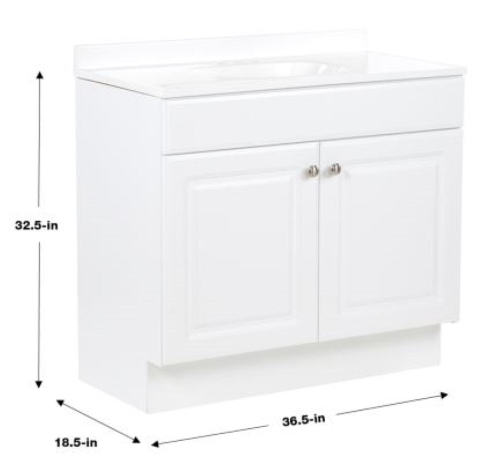 Project Source 36.5-in White Single Sink Bathroom Vanity with White Cultured Marble Top