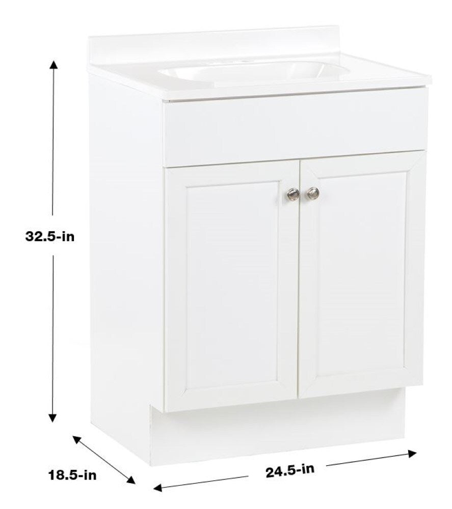 Project Source 24.5-in White Shaker Single Sink Bathroom Vanity with White Cultured Marble Top