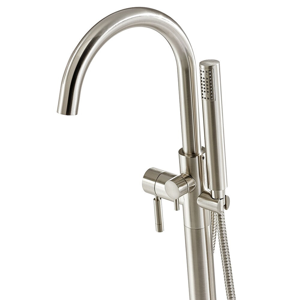 OVE Decors Athena 1-Handle Freestanding High-Arc Bathtub Faucet with Hand Shower, Satin Nickel (Valve Included)