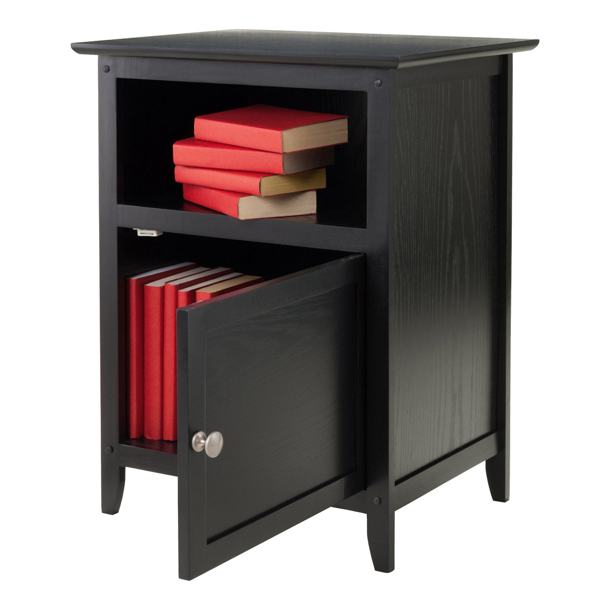 Winsome Wood Transitional Black Wood Nightstand with Storage Cabinet and Tapered Legs