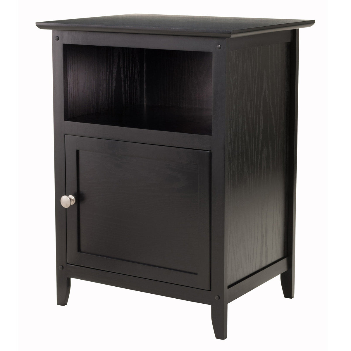 Winsome Wood Transitional Black Wood Nightstand with Storage Cabinet and Tapered Legs