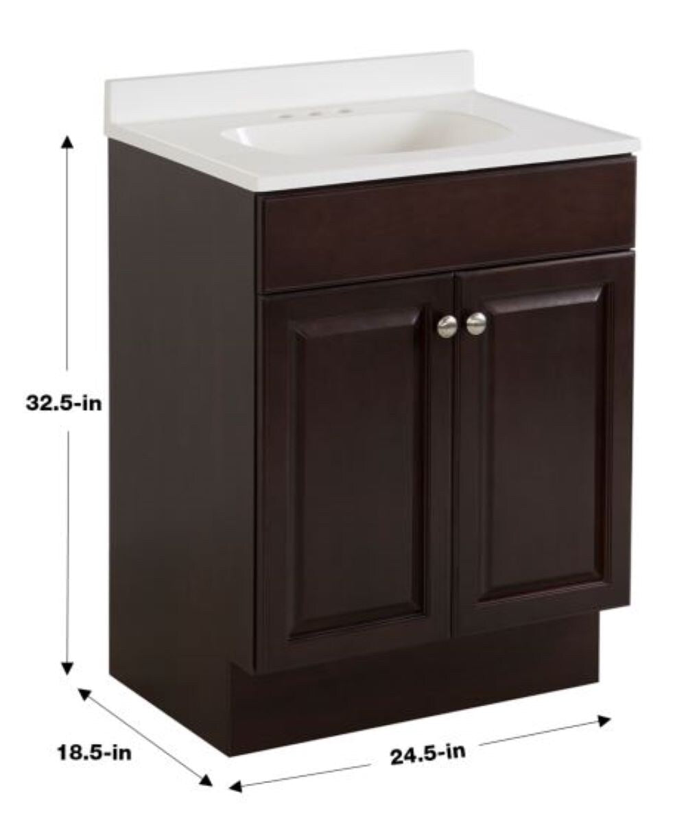 Project Source 24-in Java Single Sink Bathroom Vanity with White Cultured Marble Top