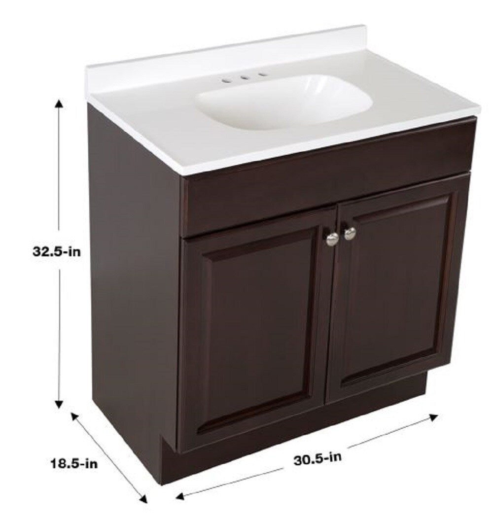 Project Source 30-in Java Single Sink Bathroom Vanity with White Cultured Marble Top