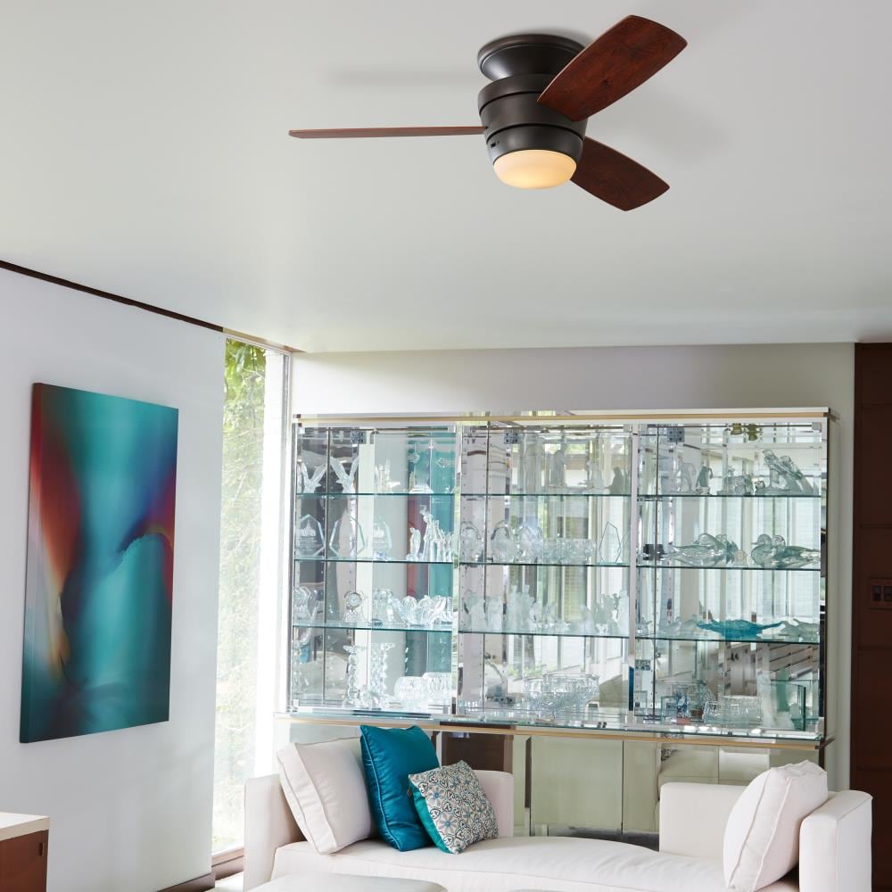 Harbor Breeze Mazon 44-in Oil-Rubbed Bronze LED Indoor Flush Mount Ceiling Fan with Remote, 3-Blade