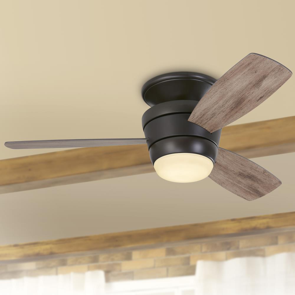 Harbor Breeze Mazon 44-in Oil-Rubbed Bronze LED Indoor Flush Mount Ceiling Fan with Remote, 3-Blade