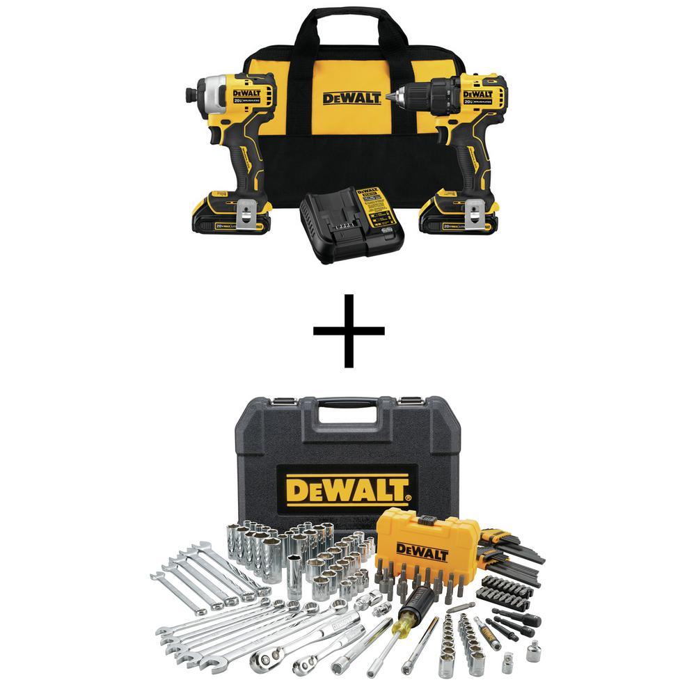 ATOMIC 20-Volt MAX Cordless Brushless Compact Drill/Impact Combo Kit (2-Tool) with Mechanical Tool Set (142-Piece) - Super Arbor