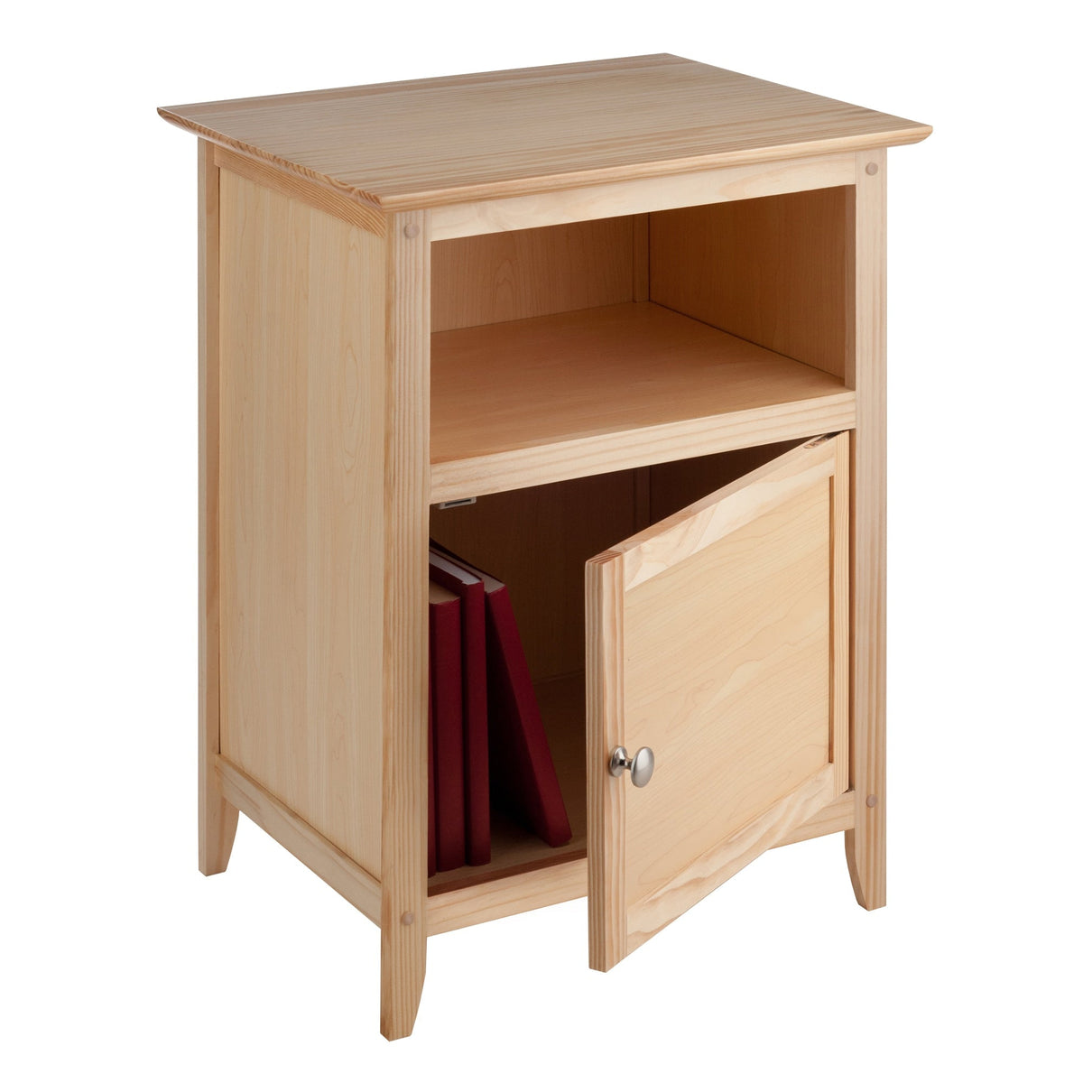 Winsome Wood Henry Natural Wood Nightstand with Open Storage Compartment and Cabinet Storage