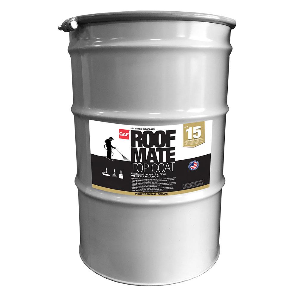 GAF® Roof Mate Top Coat White Acrylic Reflective Roof Coating, 54 gal Drum (GAFTCWHT-54G)