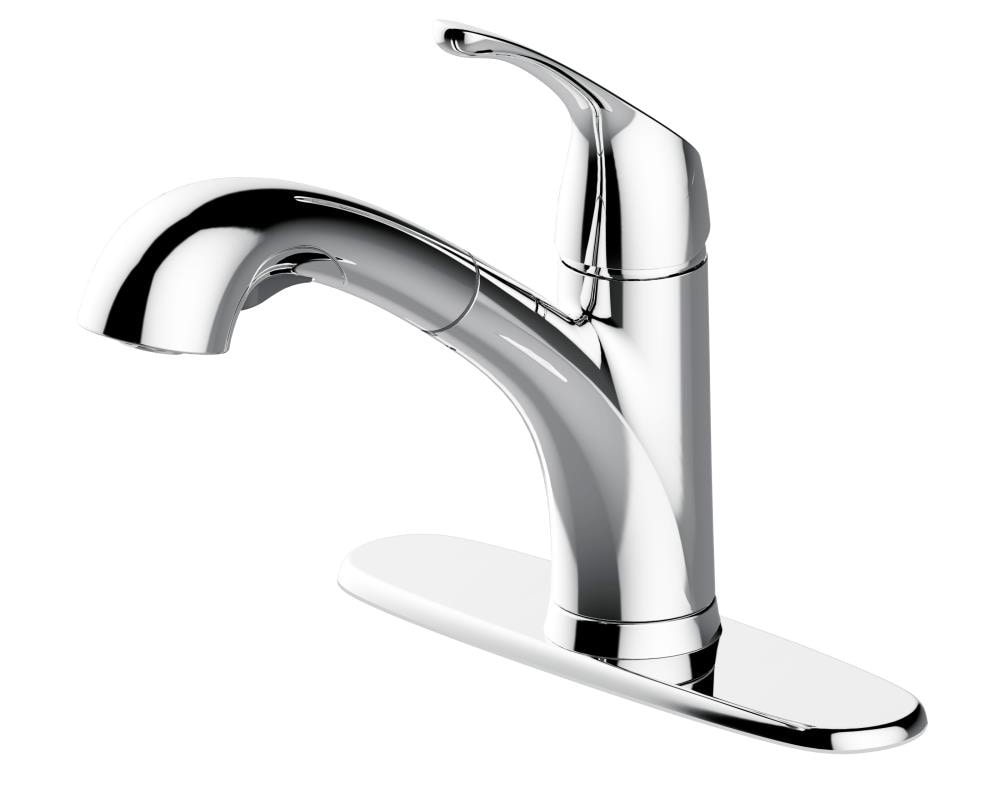 Project Source Polished Chrome 1-Handle Deck-Mount Pull-Out Kitchen Faucet with Lever and Deck Plate