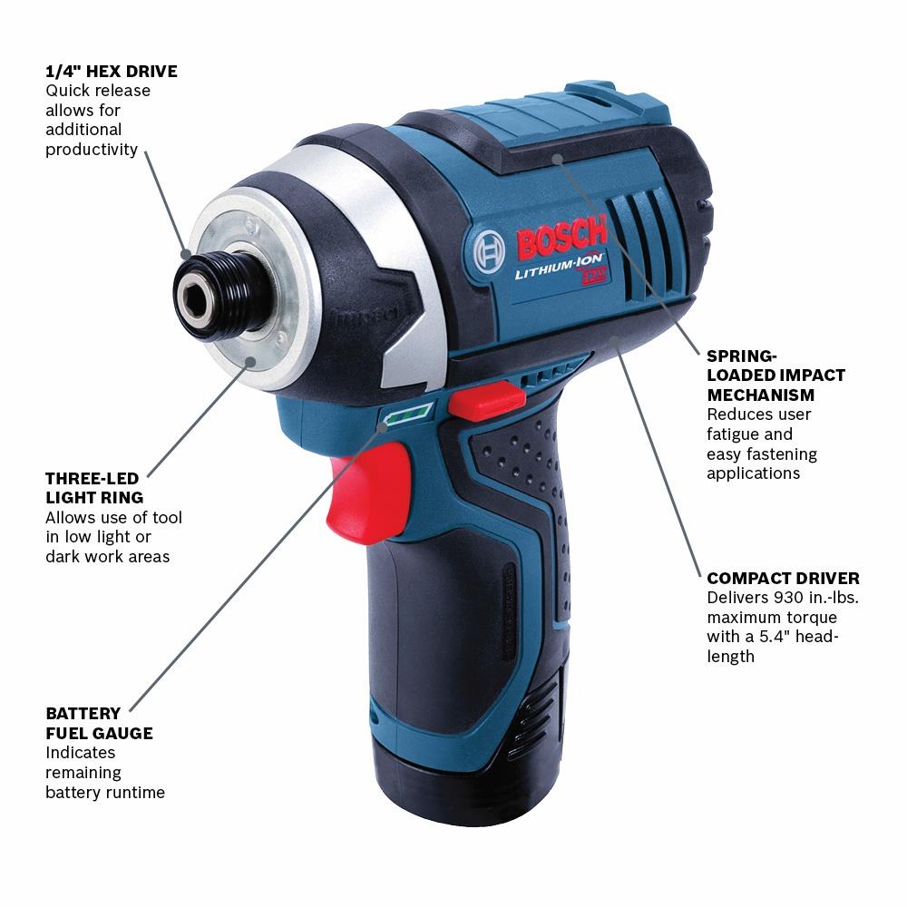Bosch 12-Volt Max 1/4-in Variable Speed Cordless Impact Driver, Bare Tool (PS41BN)