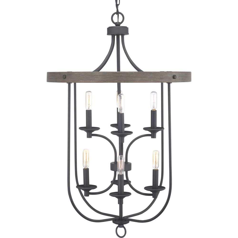 Progress Lighting Gulliver 8-Light Graphite with Weathered Oak Coastal Lantern Medium Hanging Pendant Light