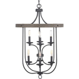 Progress Lighting Gulliver 8-Light Graphite with Weathered Oak Coastal Lantern Medium Hanging Pendant Light