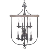 Progress Lighting Gulliver 8-Light Graphite with Weathered Oak Coastal Lantern Medium Hanging Pendant Light