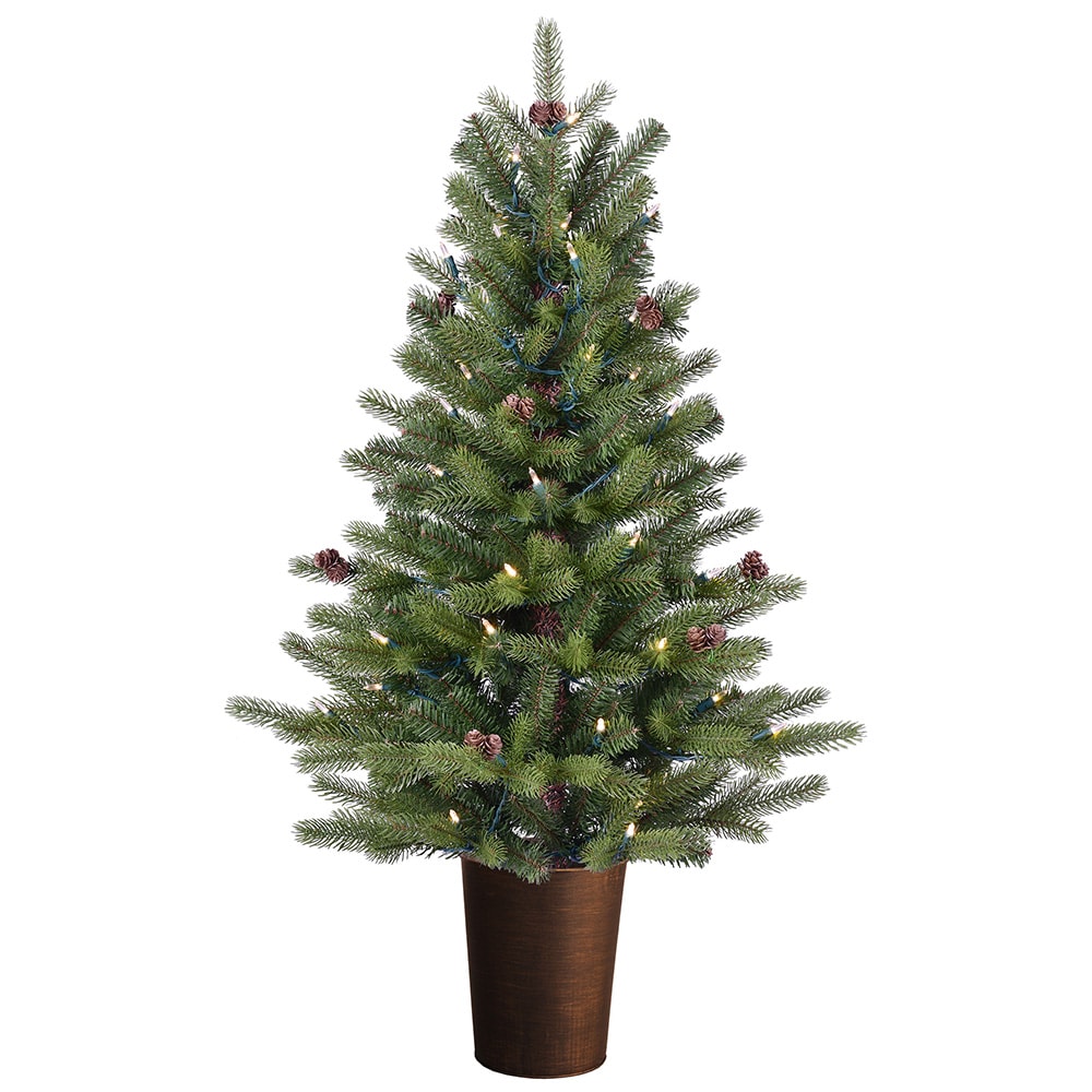 GE 3.5-ft Oakmont Spruce Pre-Lit Slim Artificial Christmas Tree with 50 Multi-Function Color-Changing LED Lights
